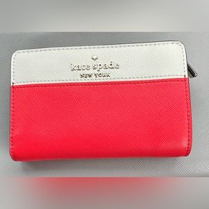 Kate Spade Staci Saffiano color block bifold wallet, Red.